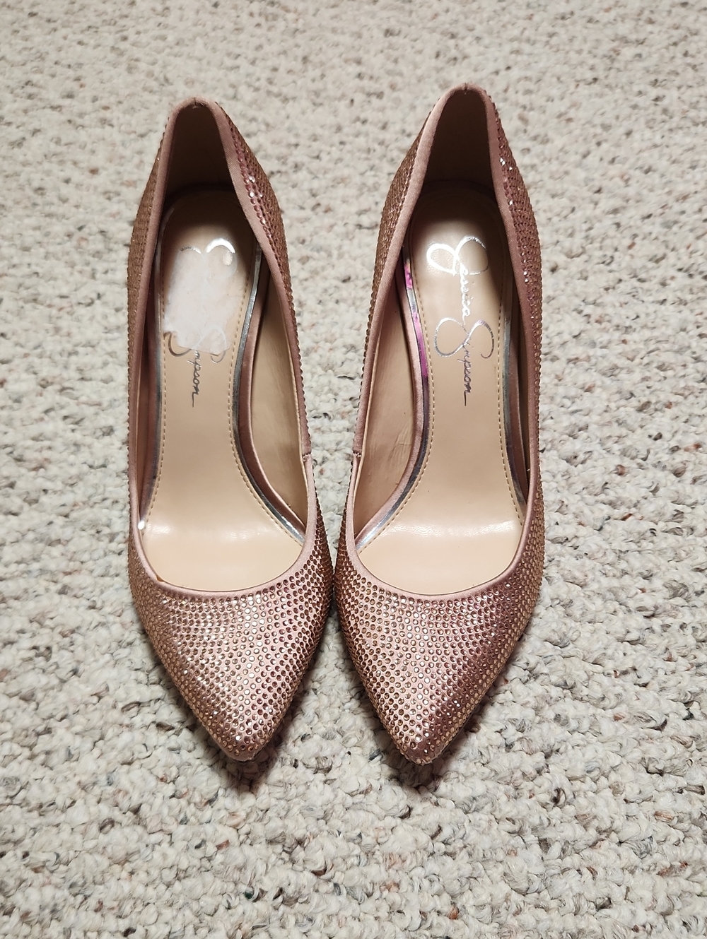 Jessica Simpson Rose Gold Crystal Pointed Toe Pumps